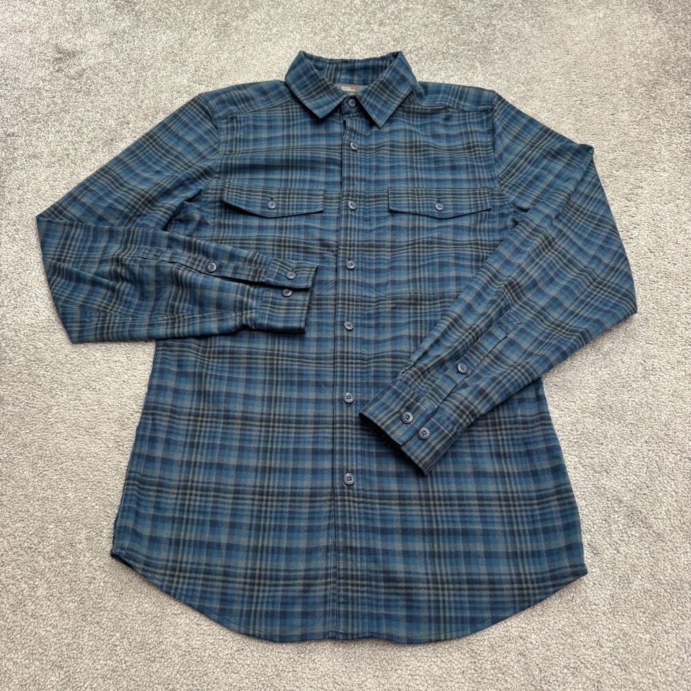 Royal Robbins Plaid Stretch Flannel Shirt Mens Small Blue Long Sleeve Hiking Top